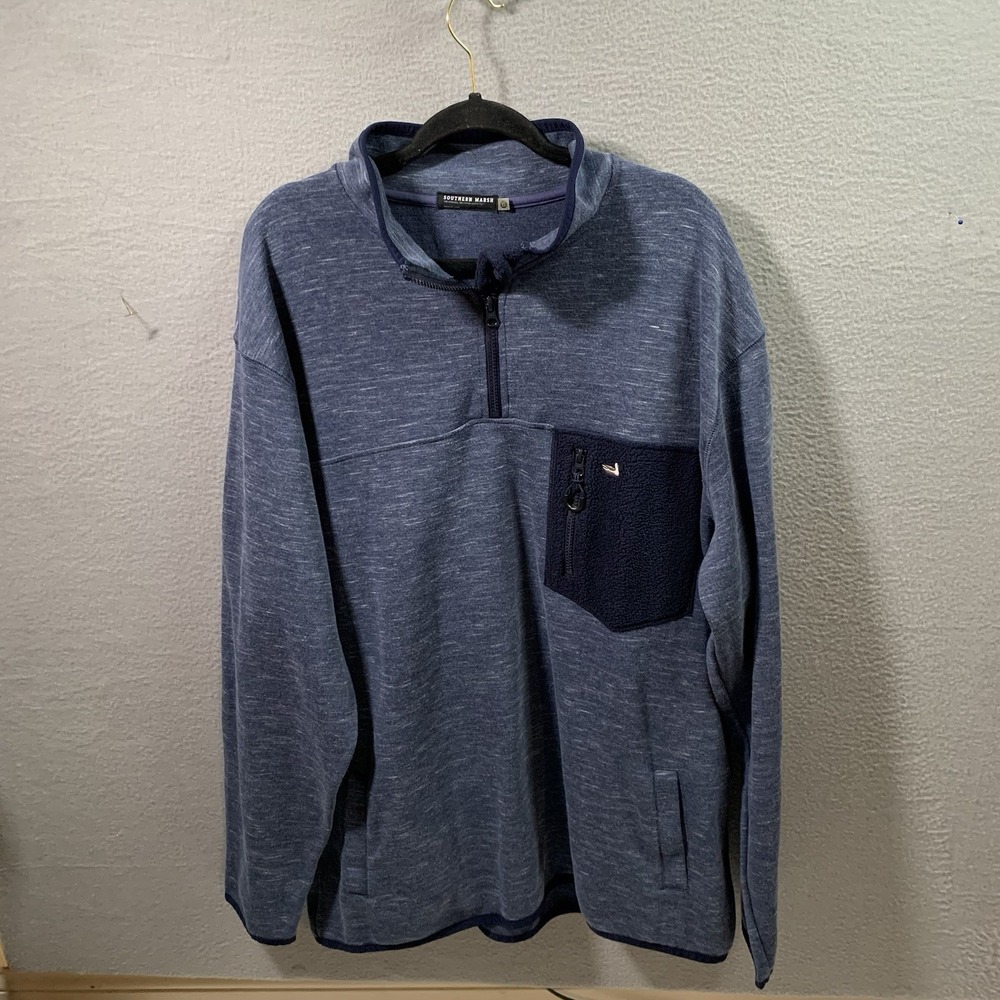 Southern Marsh Men's Blue with Navy trim quarter zip pullover, Sz Xlarge